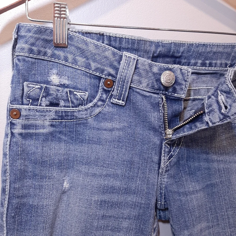 True Religion Johnny Slim Straight Jeans Distressed Mid Rise Blue Denim Size 29 - Picture 5 of 15